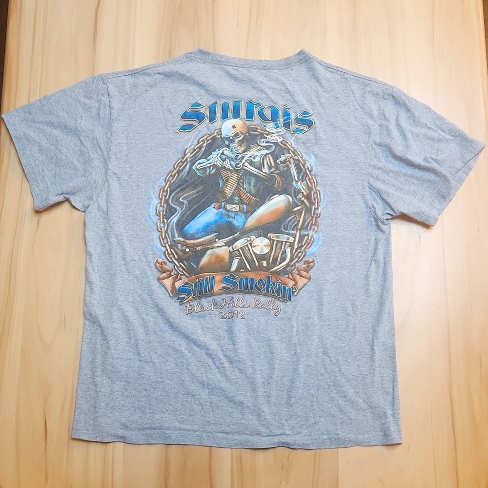 Vintage Sturgis Black Hills 2012 T Shirt Still Smokin' Sz. Large Skeleton Hit